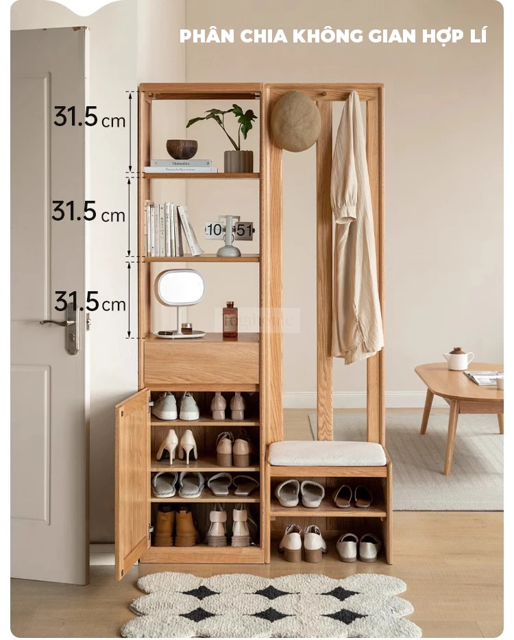 Tủ Kệ Để Giày Gỗ Tự Nhiên Thiết Kế Hiện Đại Togismart TDG 113 mang phong cách sang trọng, gọn gàng, phù hợp nhiều không gian sống. Chất liệu gỗ tự nhiên bền chắc, chống cong vênh, mối mọt, giúp bảo quản giày dép ngăn nắp và tạo điểm nhấn tinh tế cho ngôi nhà.