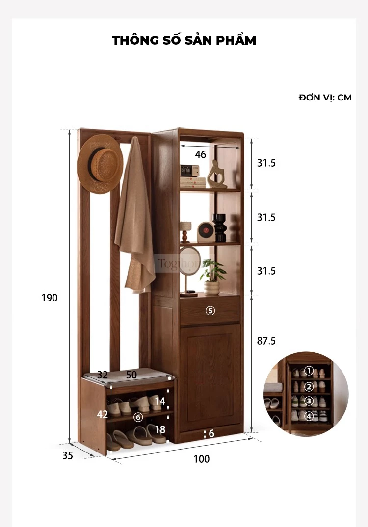 Tủ Kệ Để Giày Gỗ Tự Nhiên Thiết Kế Sang Trọng Togismart TDG 114 mang lại không gian lưu trữ gọn gàng, bền đẹp theo thời gian. Chất liệu gỗ tự nhiên cao cấp, chống cong vênh, mối mọt, kết hợp phong cách tinh tế, giúp nâng tầm thẩm mỹ cho căn hộ hiện đại.