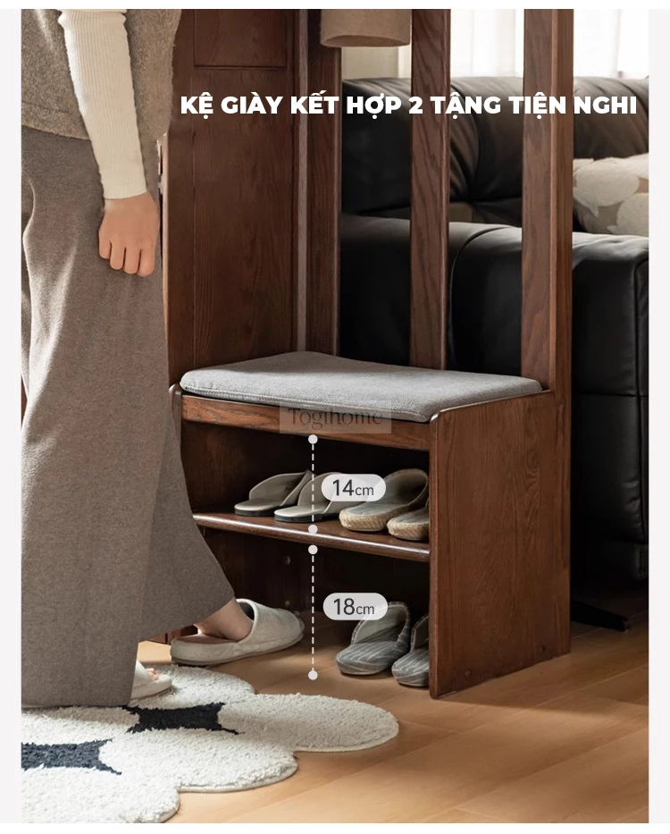 Tủ Kệ Để Giày Gỗ Tự Nhiên Thiết Kế Sang Trọng Togismart TDG 114 mang lại không gian lưu trữ gọn gàng, bền đẹp theo thời gian. Chất liệu gỗ tự nhiên cao cấp, chống cong vênh, mối mọt, kết hợp phong cách tinh tế, giúp nâng tầm thẩm mỹ cho căn hộ hiện đại.