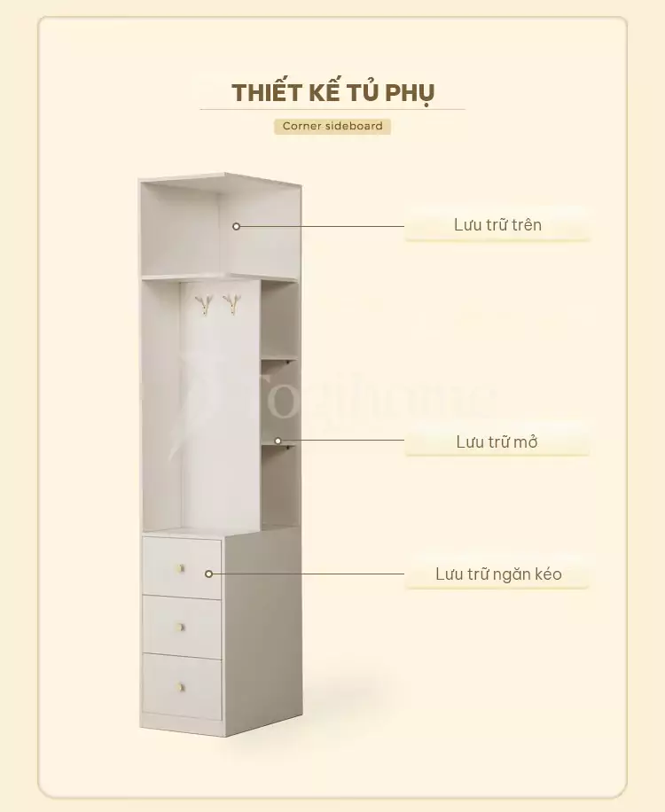 thiết kế tủ phụ đa năng của tủ quần áo TQA023