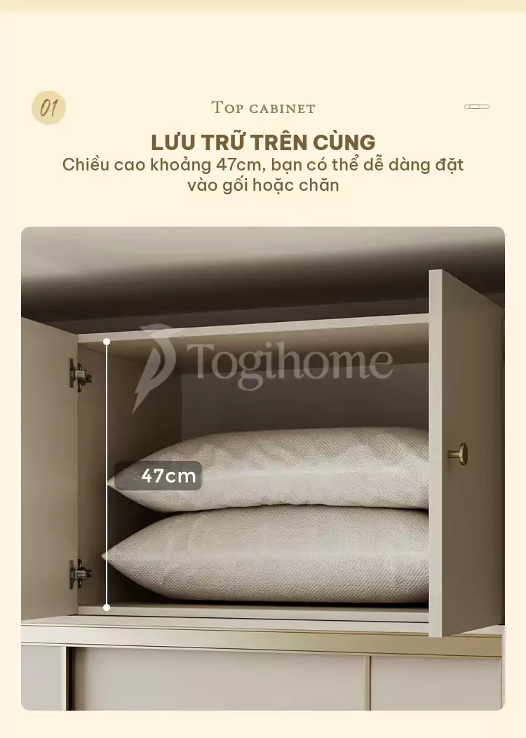 lưu trữ trên cùng tiện lợi của tủ quần áo TQA023