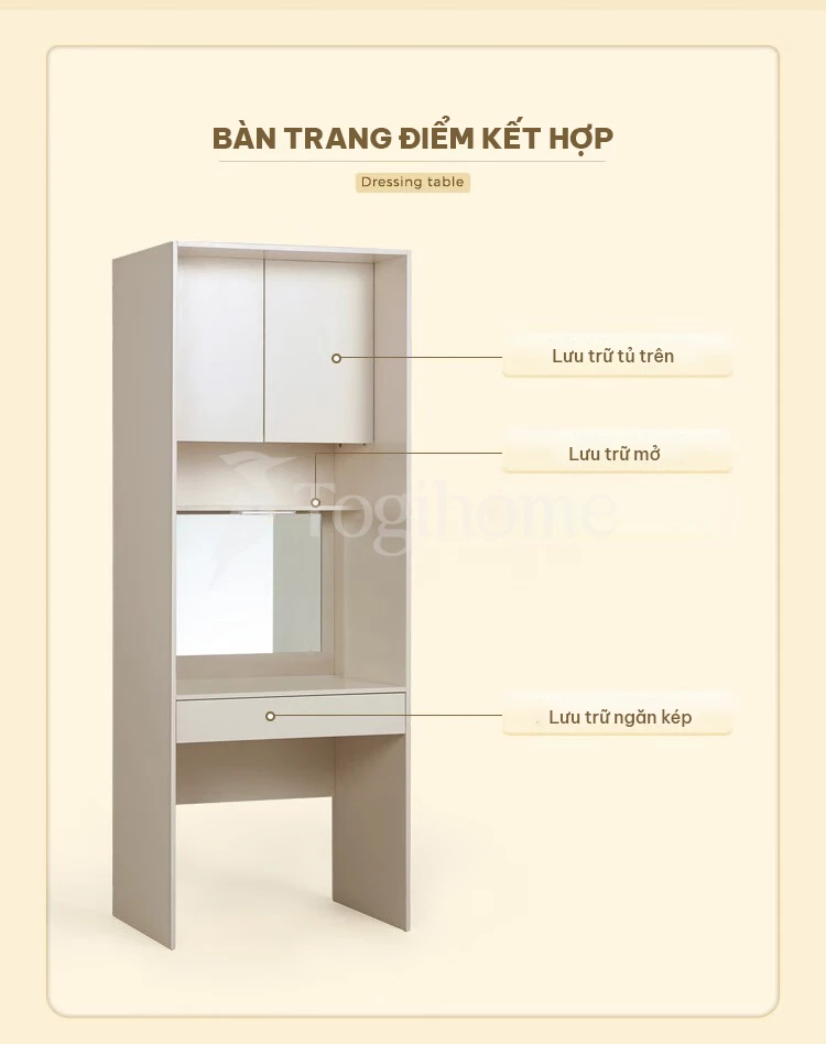 thiết kế bàn trang điểm tích hợp của tủ quần áo TQA023