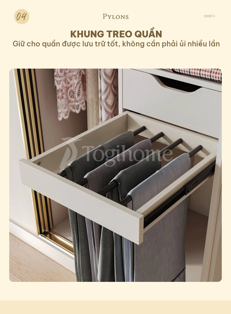 thiết kế khung treo tiện lợi của tủ quần áo TQA023