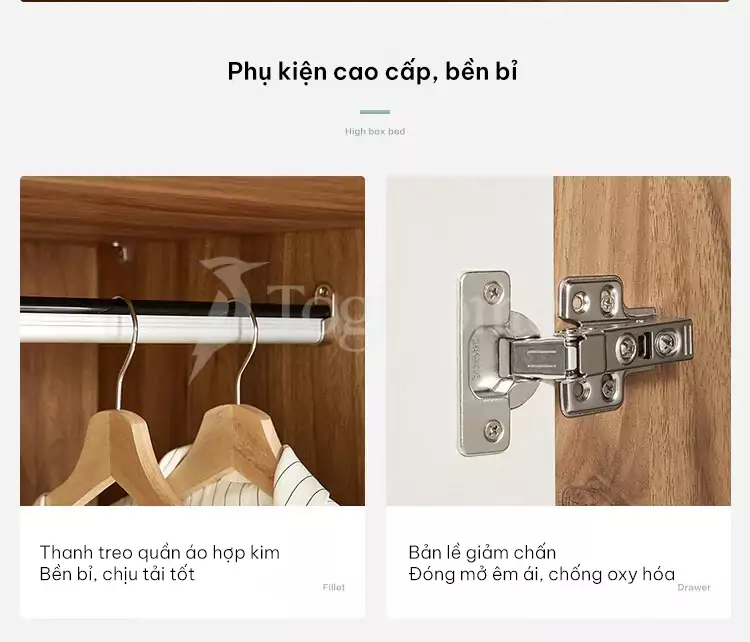 phụ kiện chất lượng của Tủ quần áo cánh lùa kết hợp độc đáo TQA034