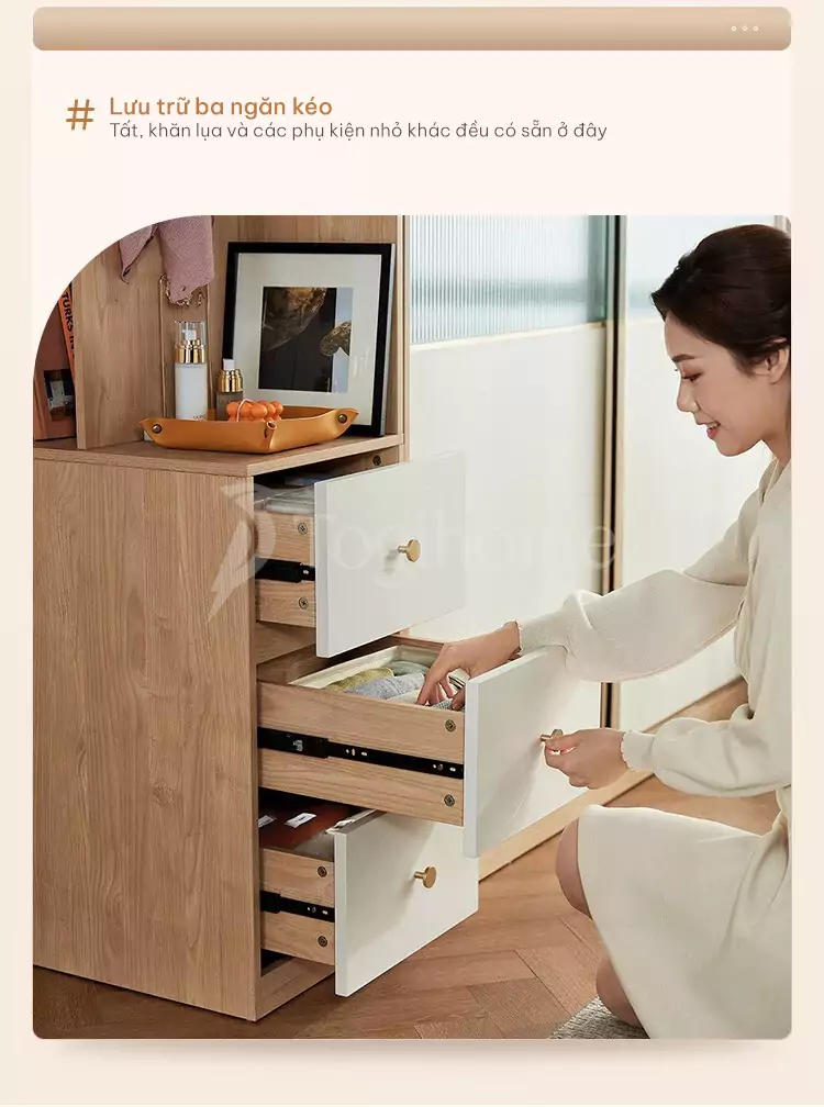 thiết kế ngăn kéo tiện lợi ở tùy chọn tủ phụ của Tủ quần áo cánh lùa sang trọng TQA036