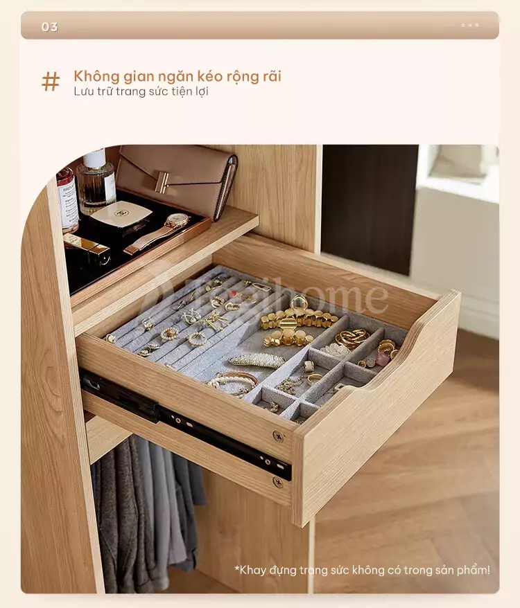 thiết kế ngăn kéo rộng của Tủ quần áo cánh lùa sang trọng TQA036
