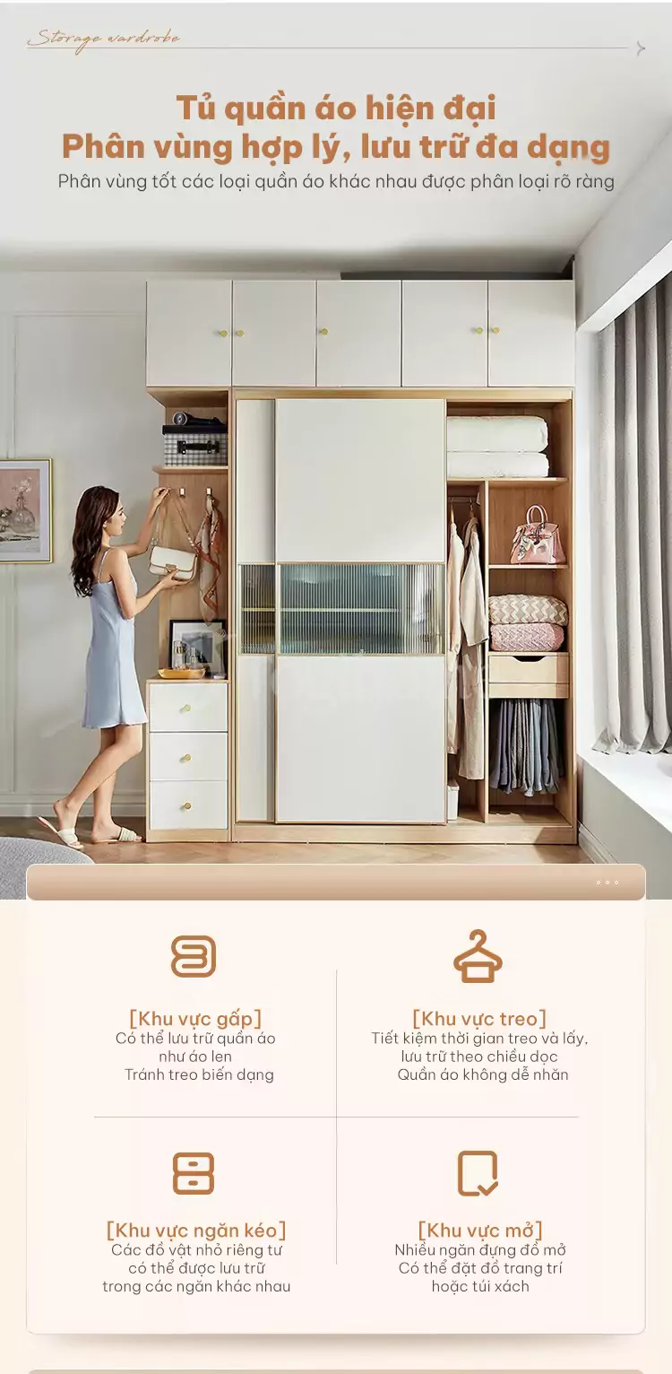 thiết kế phân vùng khoa học của Tủ quần áo cánh lùa sang trọng TQA036