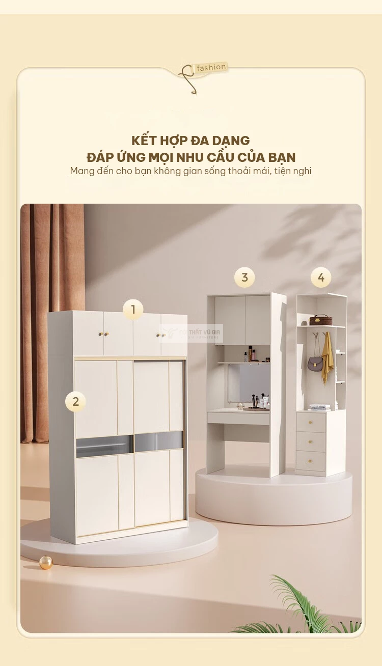 thiết kế kết hợp linh hoạt của Tủ quần áo cánh lùa thiết kế hiện đại BR115