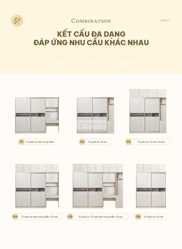 tùy chọn linh hoạt của Tủ quần áo cánh lùa thiết kế hiện đại BR115