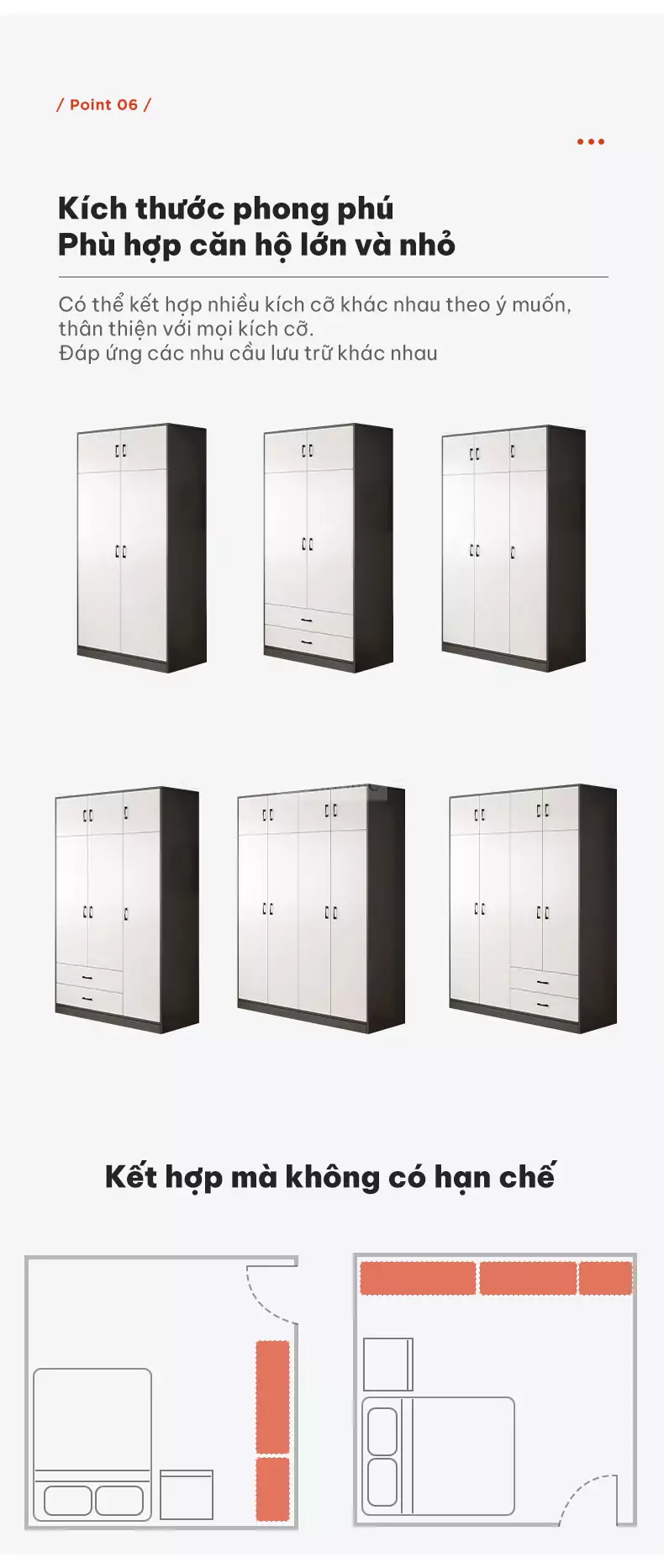 Tủ quần áo cánh mở hiện đại TQA057 với tùy chọn kích thước đa dạng