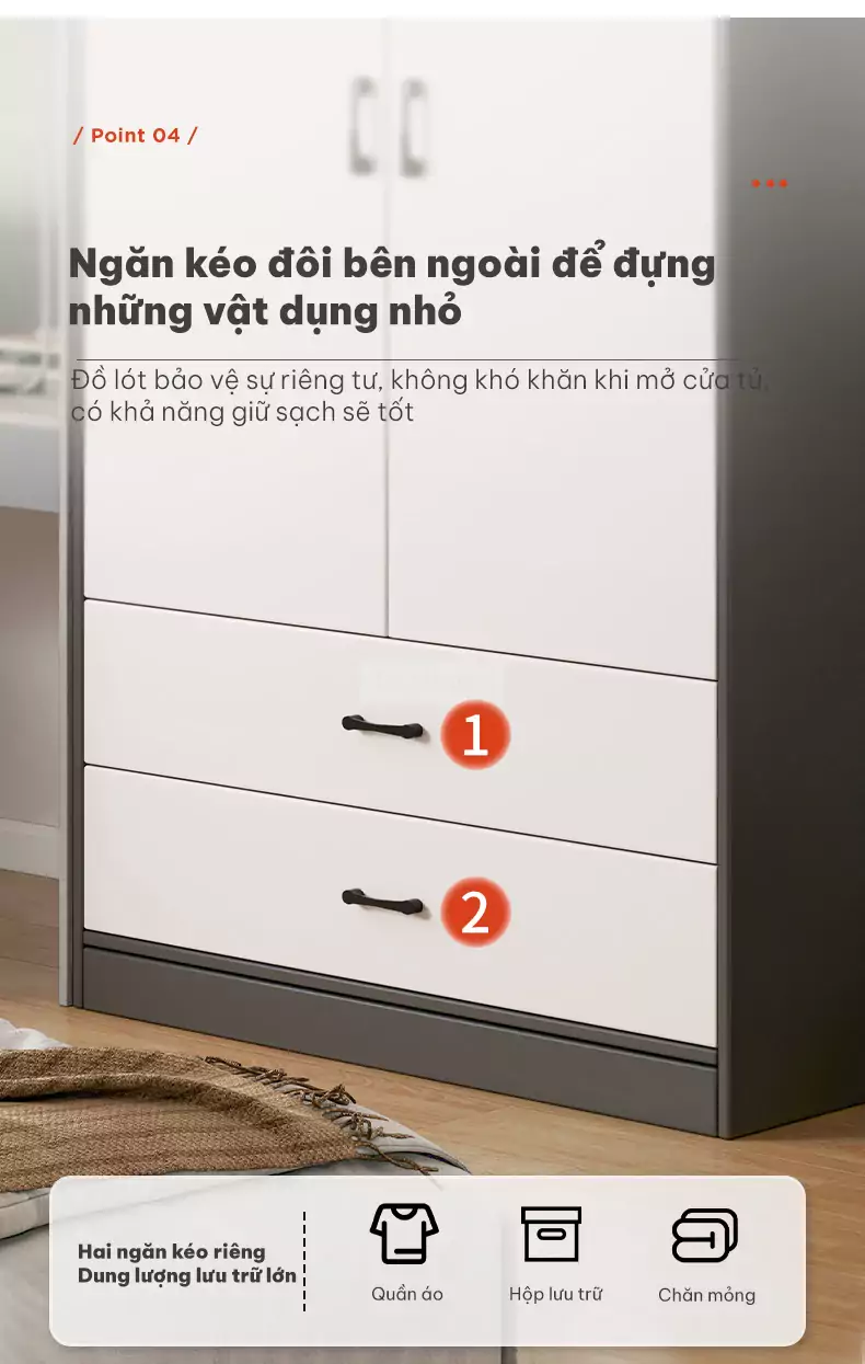 tùy chọn ngăn kéo tiện lợi của Tủ quần áo cánh mở hiện đại TQA057