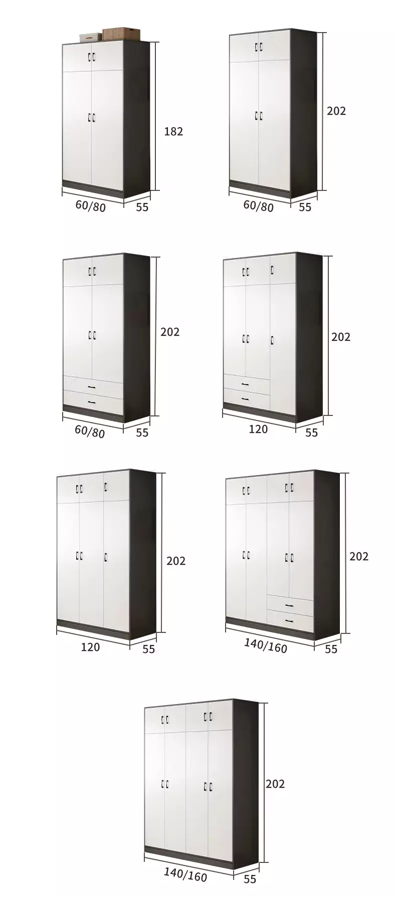 tùy chọn kích thước của Tủ quần áo cánh mở hiện đại TQA057