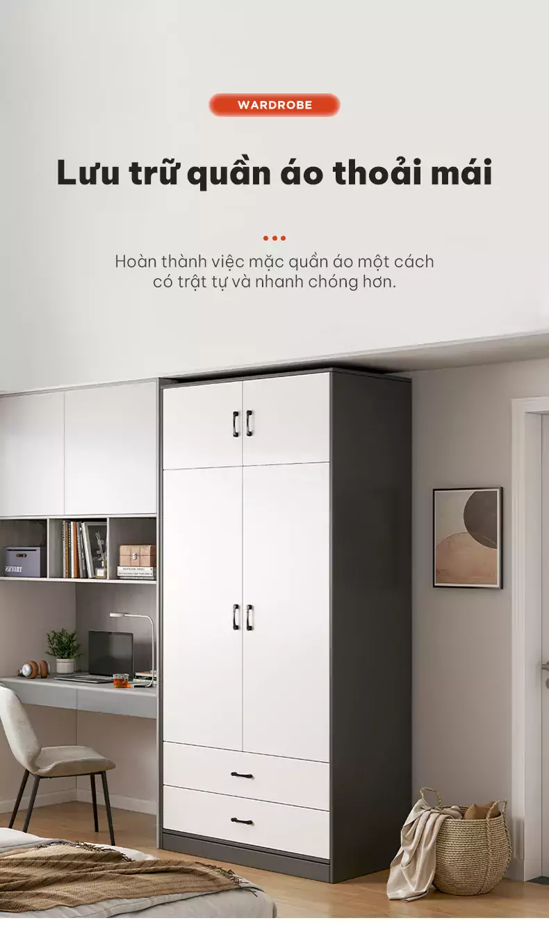 lưu trữ rộng rãi với Tủ quần áo cánh mở hiện đại TQA057