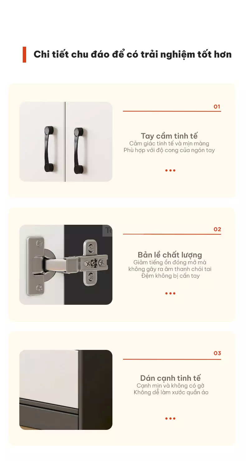 chi tiết phụ kiện của Tủ quần áo cánh mở hiện đại TQA057
