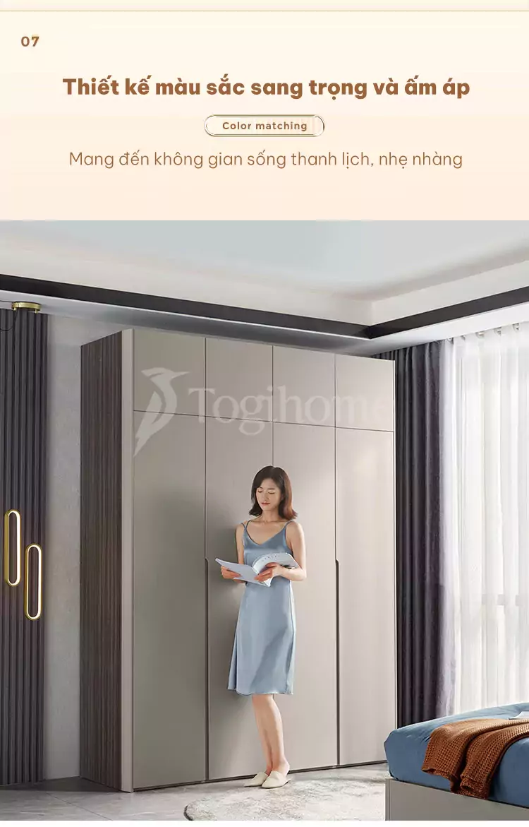 Tủ quần áo cánh mở kết hợp màu sang trọng TQA027 với phong cách phối màu sang trọng, tinh tế