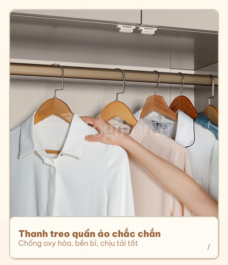 Tủ quần áo cánh mở kết hợp màu sang trọng TQA027 sử dụng thanh treo quần áo chắc chắn