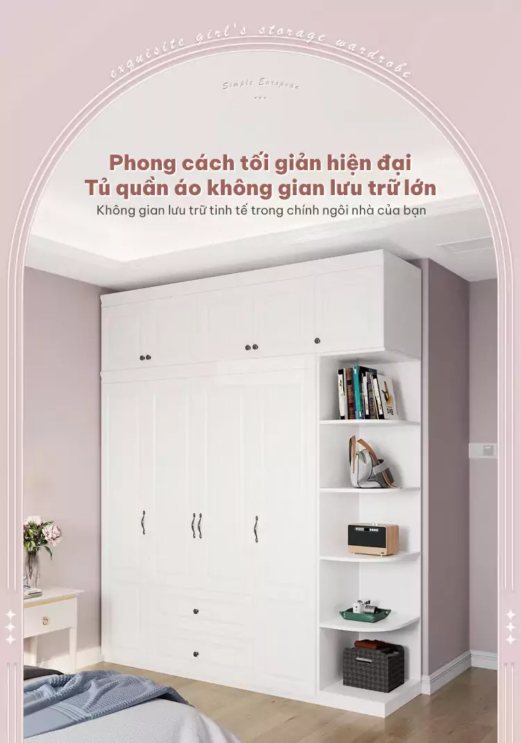 Tủ quần áo cánh mở phong cách tân cổ điển TQA043