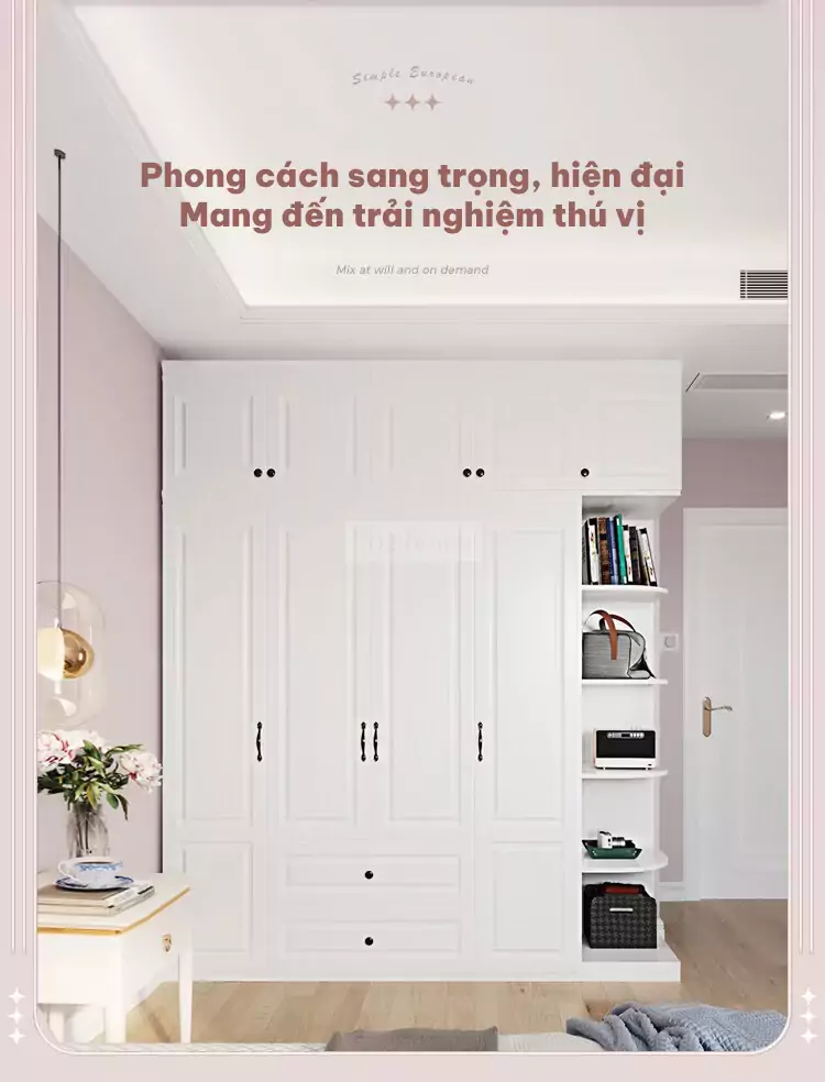 Tủ quần áo cánh mở phong cách tân cổ điển TQA043 mang đến trải nghiệm thú vị