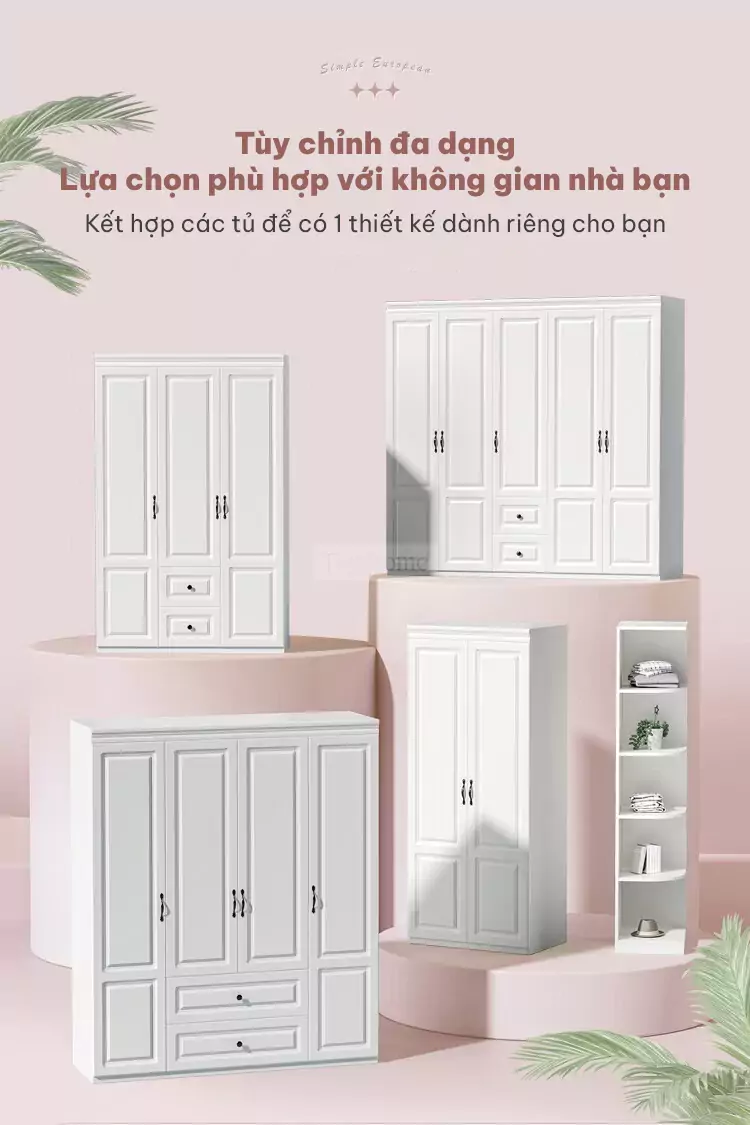 Tủ quần áo cánh mở phong cách tân cổ điển TQA043 với thiết kế tùy chỉnh đa dạng
