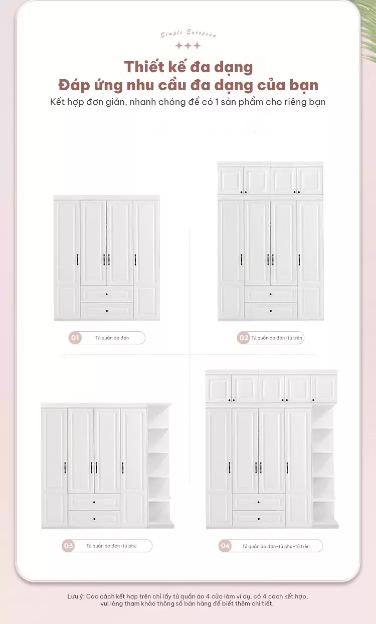 Tủ quần áo cánh mở phong cách tân cổ điển TQA043 đáp ứng mọi nhu cầu lưu trữ của bạn