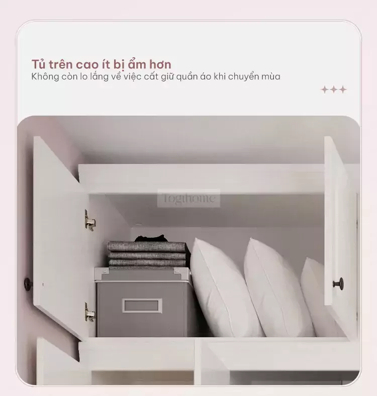 thiết kế tủ trên tối ưu không gian lưu trữ của Tủ quần áo cánh mở phong cách tân cổ điển TQA043