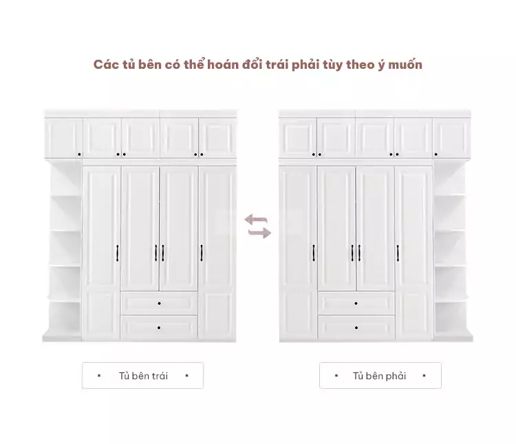 tùy chỉnh đa dạng phù hợp với nhiều không gian khác nhau của Tủ quần áo cánh mở phong cách tân cổ điển TQA043