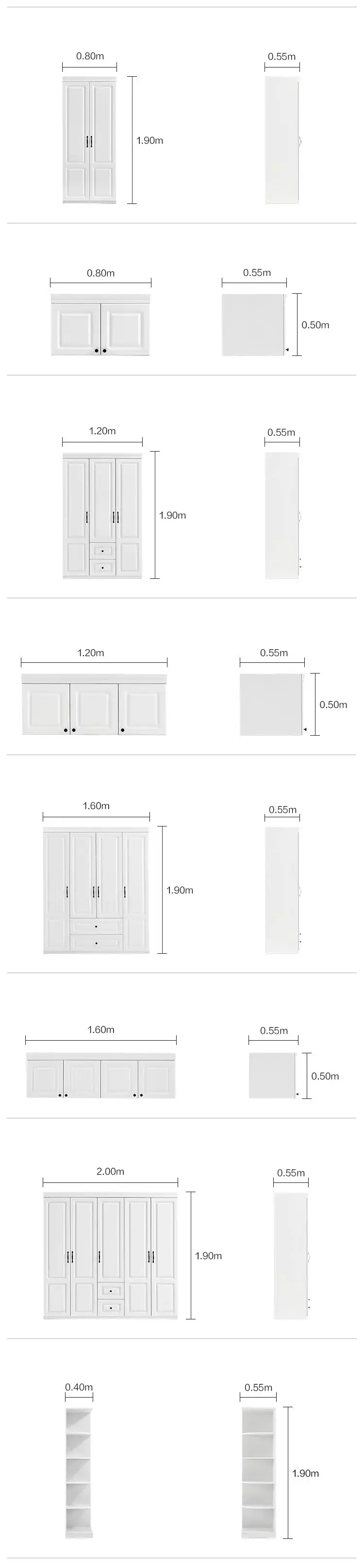 kích thước chi tiết của Tủ quần áo cánh mở phong cách tân cổ điển TQA043