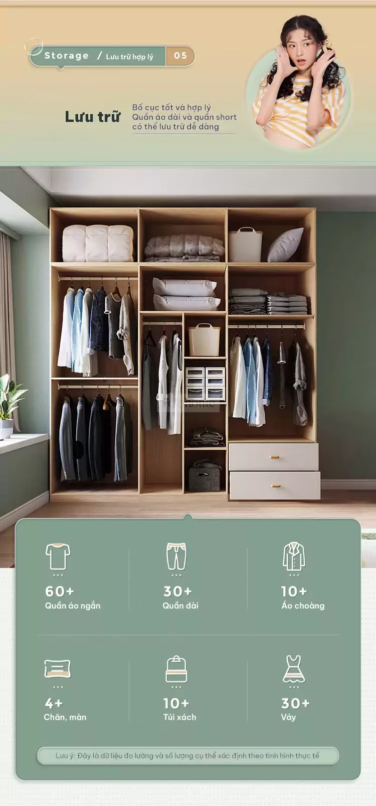thiết kế không gian lưu trữ thông minh của Tủ quấn áo cánh mở phong cách tối giản TQA039