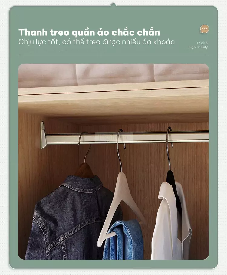 Tủ quấn áo cánh mở phong cách tối giản TQA039 được trang bị thanh treo cao cấp