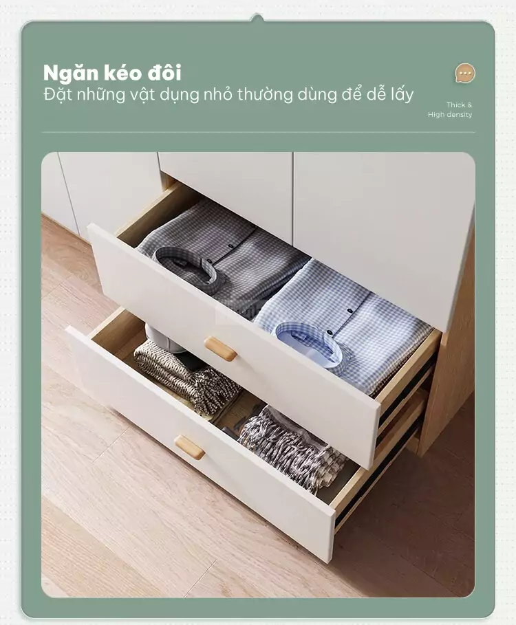 Tủ quấn áo cánh mở phong cách tối giản TQA039 được trang bị ngăn kéo đôi rộng rãi
