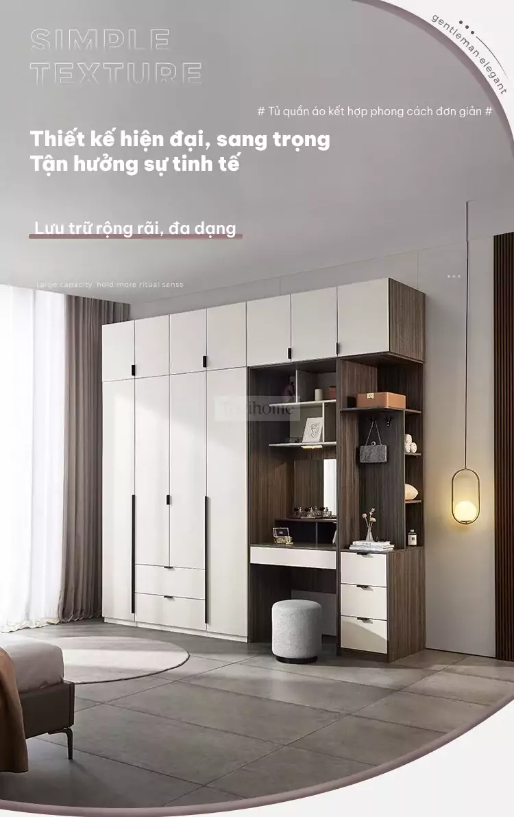 Tủ quần áo cánh mở thiết kế tinh tế TQA044 mang đến không gian sang trọng