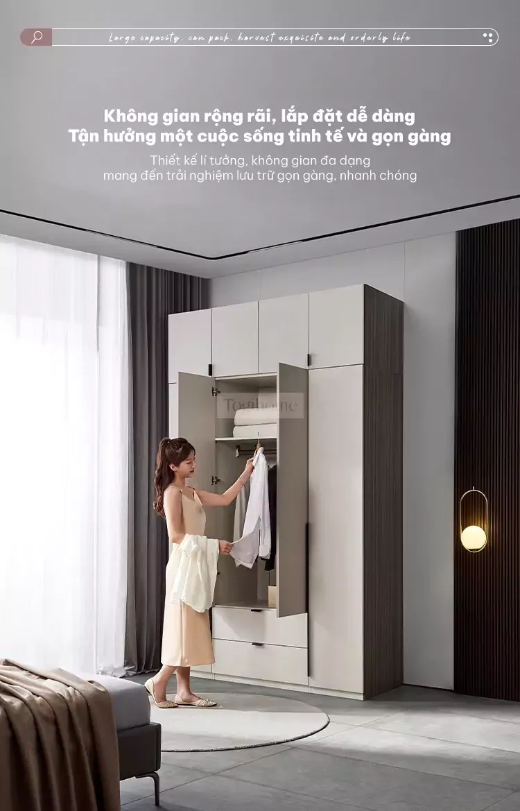 Tủ quần áo cánh mở thiết kế tinh tế TQA044 mang đến không gian lưu trữ rộng rãi