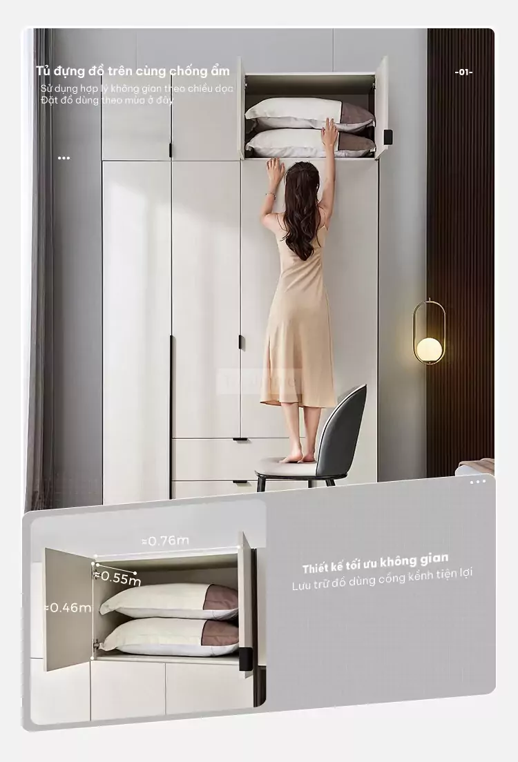 thiết kế tủ lưu trữ trên cùng tối ưu không gian sử dụng của Tủ quần áo cánh mở thiết kế tinh tế TQA044