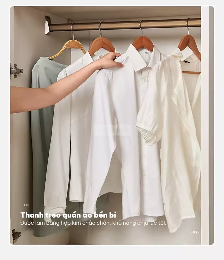 Tủ quần áo cánh mở thiết kế tinh tế TQA044 được trang bị thanh treo chắc chắn