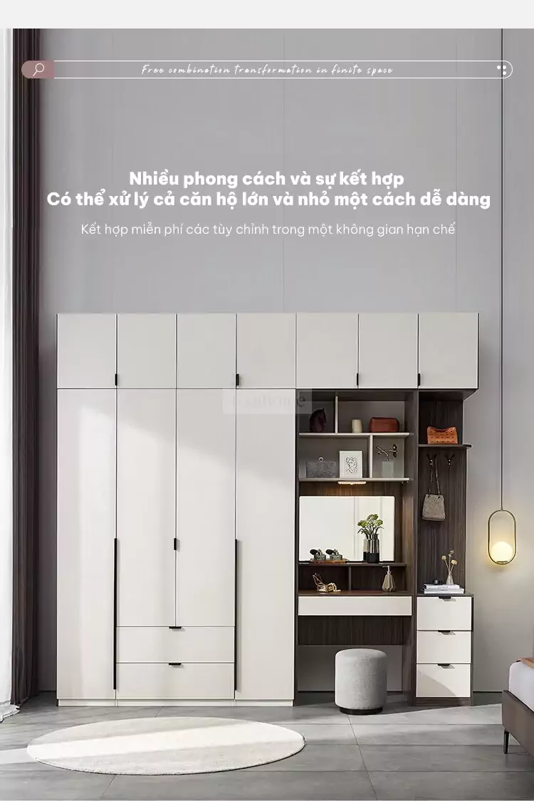 tùy chọn kết hợp đa dạng của Tủ quần áo cánh mở thiết kế tinh tế TQA044