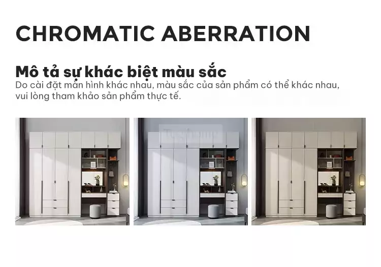 giải thích sự khác biệt màu sắc trên hình ảnh của Tủ quần áo cánh mở thiết kế tinh tế TQA044