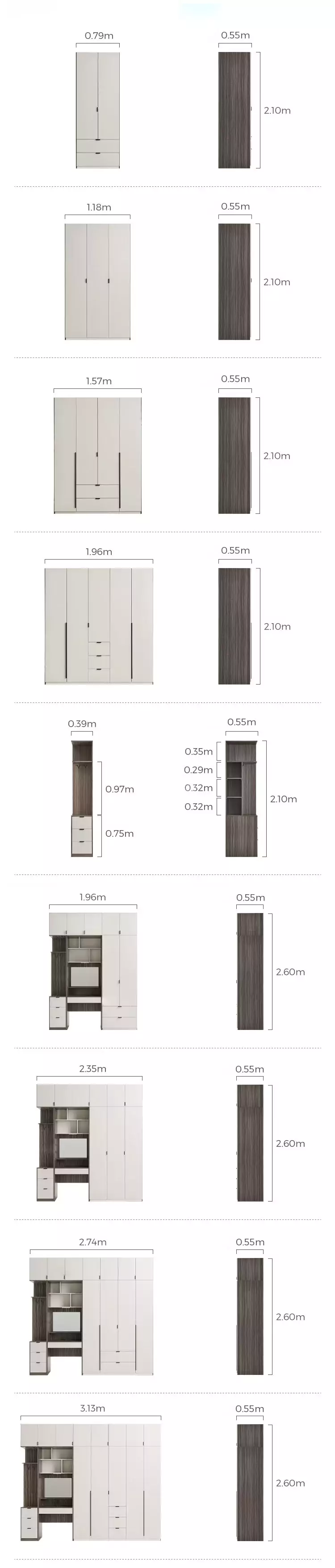 kích thước chi tiết của Tủ quần áo cánh mở thiết kế tinh tế TQA044