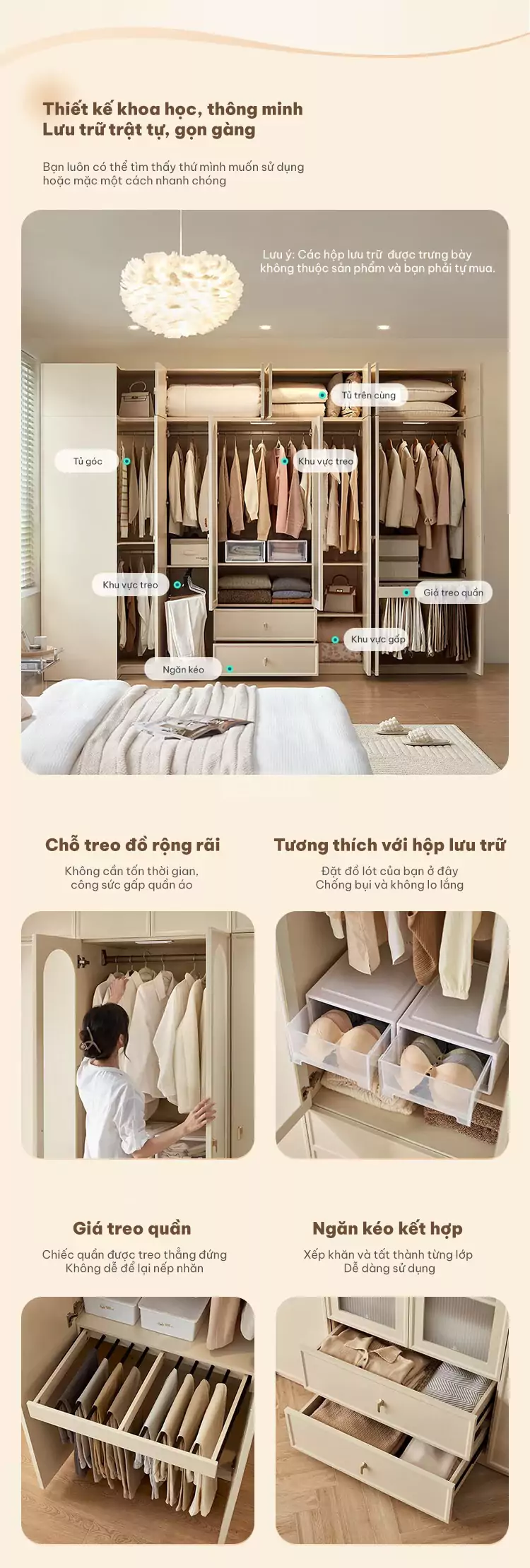 không gian lưu trữ rộng rãi của Tủ quần áo cánh mở thiết kế tối ưu không gian TQA046