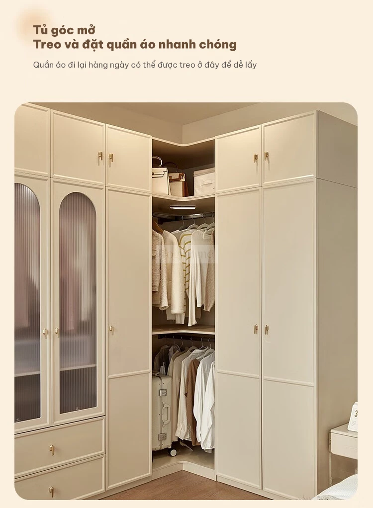 tùy chọn tủ góc tiện lợi của Tủ quần áo cánh mở thiết kế tối ưu không gian TQA046