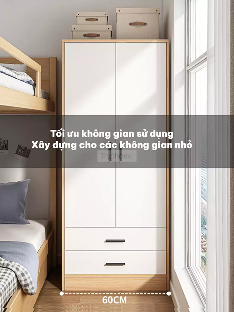 Tủ quần áo cánh mở tối giản TQA056 thiết kế nhỏ gọn