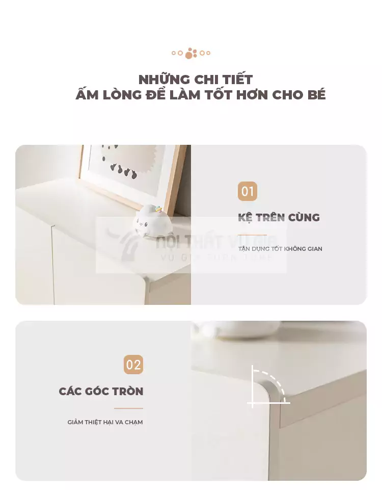 chi tiết tỉ mỉ của Tủ quần áo cho bé thiết kế tối giản, nhỏ gọn TE26