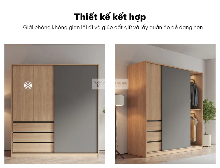 thiết kế kết hợp độc đáo của Tủ quần áo gỗ kết hợp, thiết kế tiện nghi BR118