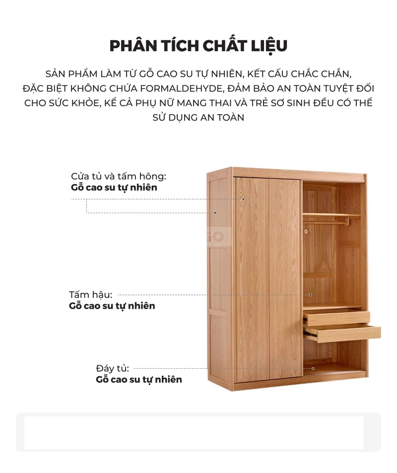 Tủ Quần Áo Gỗ Tự Nhiên Cánh Lùa Hiện Đại Haigo TQA383