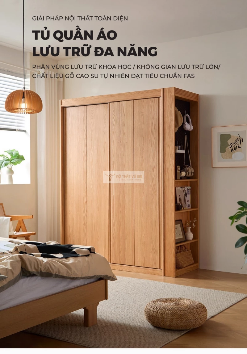 Tủ quần áo gỗ tự nhiên cánh lùa thiết kế hiện đại BR175