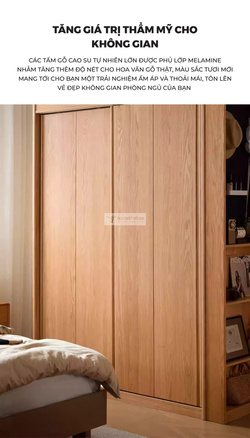Tủ quần áo gỗ tự nhiên cánh lùa thiết kế hiện đại BR175