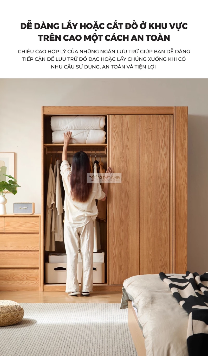 thiết kế lưu trữ linh hoạt, nhanh chóng của Tủ quần áo gỗ tự nhiên cánh lùa thiết kế hiện đại BR175