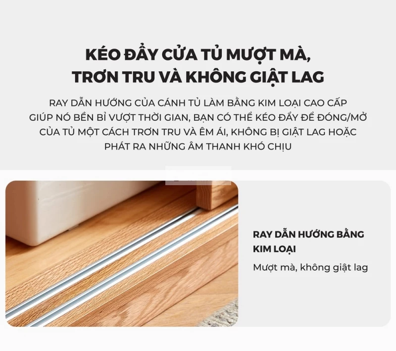Tủ quần áo gỗ tự nhiên cánh lùa thiết kế hiện đại BR175 sử dụng ray kéo mượt mà