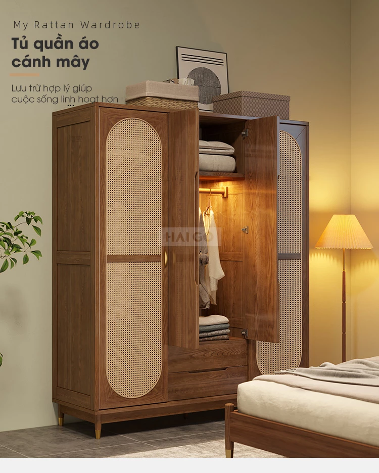 Tủ Quần Áo Gỗ Tự Nhiên Cánh Mấy Haigo TQA314