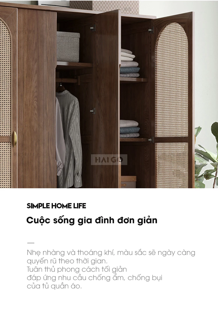 Tủ Quần Áo Gỗ Tự Nhiên Cánh Mấy Haigo TQA314