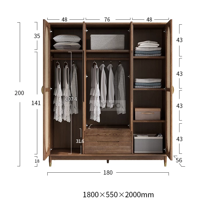 Tủ Quần Áo Gỗ Tự Nhiên Cánh Mấy Haigo TQA314